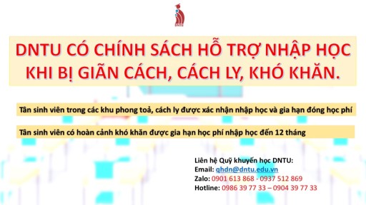 Chính sách nhập học của DNTU dành cho sinh viên trong khu phong toả, cách ly và sinh viên khó khăn