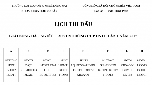 Lich thi đấu bóng đá cúp DNTU (Update)