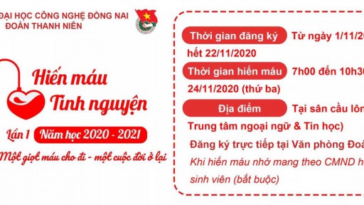 Thông báo v/v Đăng ký hiến máu tình nguyện lần 1 năm học 2020 - 2021